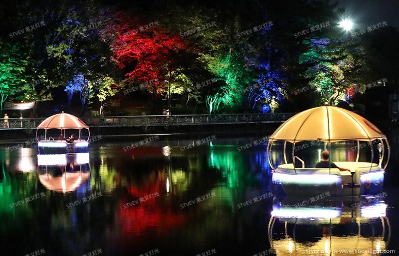 Chile泛湖小船两岸亮化